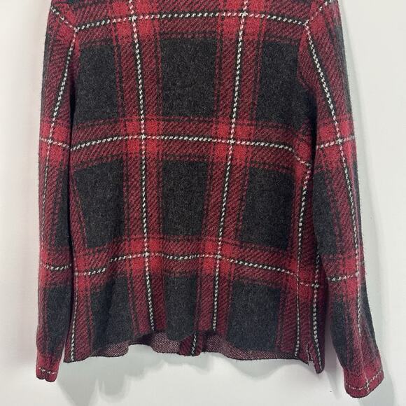 J Jill Coat M Red Black Plaid Wool Blend Button Front Jacket Shacket Trendy Fall - Picture 8 of 9